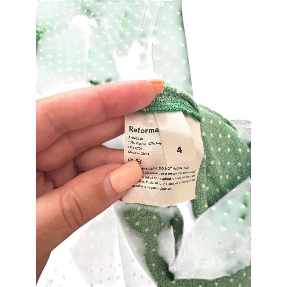 REFORMATION Polka Dot Midi Dress Green Sz 4 - Picture 5 of 5